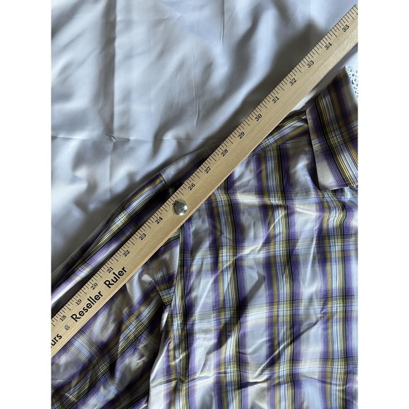Thomas Dean Shirt Mens Large Purple Yellow Plaid Button Down Smart Casual Cotton - Picture 12 of 14